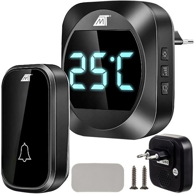 Dzwonek bezprzewodowy do drzwi bramy furtki Wodoodporny zewnętrzny 200m 21911 czarny