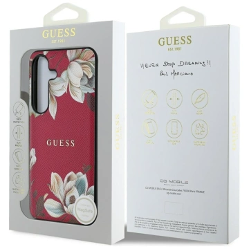 Etui Guess Grained Printed Flower MagSafe do Samsung Galaxy S25 Fuksja