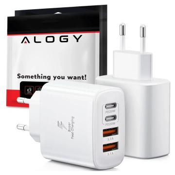 Ładowarka sieciowa 40W 2x USB 2x USB-C Alogy Super Fast Charger Szybkie ładowanie PowerDelivery PD Biała