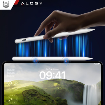 Rysik do Apple iPad Alogy Pencil z funkcją Palm Rejection Pressure Sensing Tilt Magnetyczny USB-C + 3 zapasowe końcówki Biały