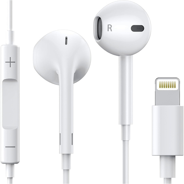 Słuchawki douszne przewodowe Lightning do iPhone 14/13/12/11/PRO/MAX/XS/XR/X/SE z mikrofonem EarPhones Białe