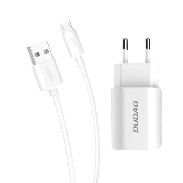 Dudao ładowarka sieciowa EU 2x USB 5V/2.4A + kabel micro USB biały (A2EU + Micro white)