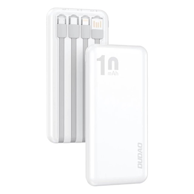 Dudao K6Pro uniwersalny powerbank 10000mAh z kablem USB, USB Typ C, Lightning biały (K6Pro-white)