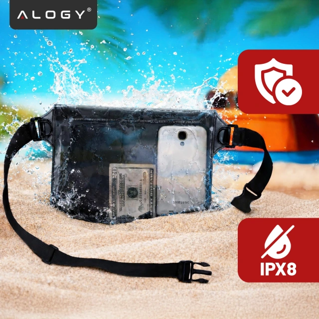 Etui wodoodporne nerka saszetka Case na telefon futerał do wody wodoszczelne 21.5x23.5cm Alogy Waterproof Czarne