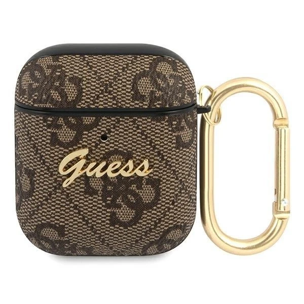 Etui ochronne na słuchawki Guess do AirPods cover brązowy/brown 4G Script Metal Collection