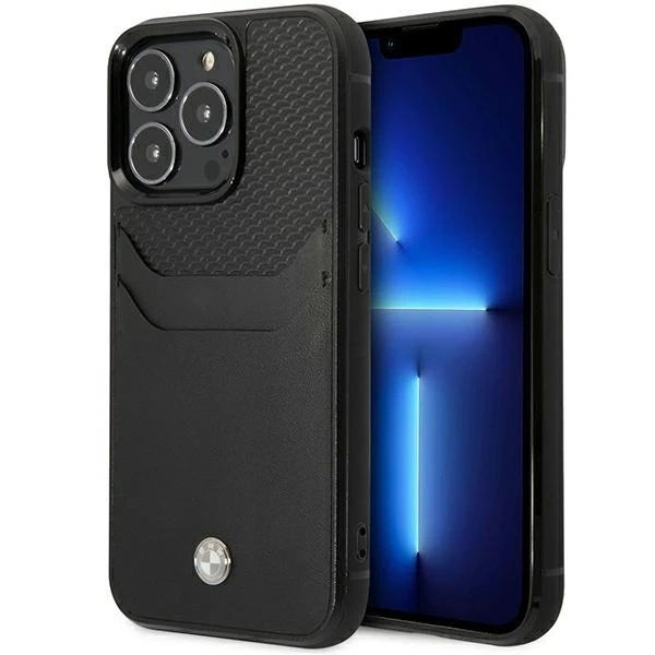 Etui na telefon BMW BMHCP14X22RSEPK do Apple iPhone 14 Pro Max 6,7" czarny/black Leather Card Slot