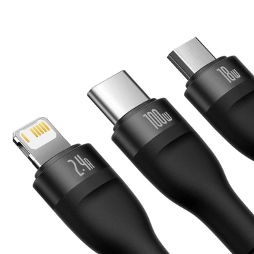 Kabel USB 3w1 Baseus Flash Serie, USB-C Micro USB Lightning, 100W, 1.2m (schwarz)