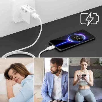 Xiaomi Original MDY-14-EW 67W Wandladegerät Schnellladung QC 3.0 USB-USB-C 6A Kabel Weiß