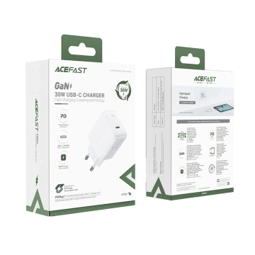 Acefast GaN 30W USB-C PD QC 3.0 Weißes Wandladegerät