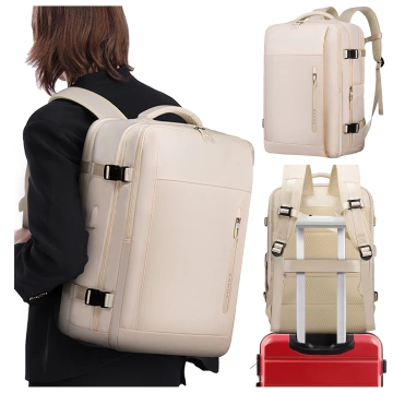 Wasserdichter Rucksack von Bange für Laptops bis 15,6 Zoll, ideal für Städtetrips, 46 x 31,5 x 20 cm, für Arbeit und Flugreisen, für Damen und Herren, mit USB-Anschluss, beige