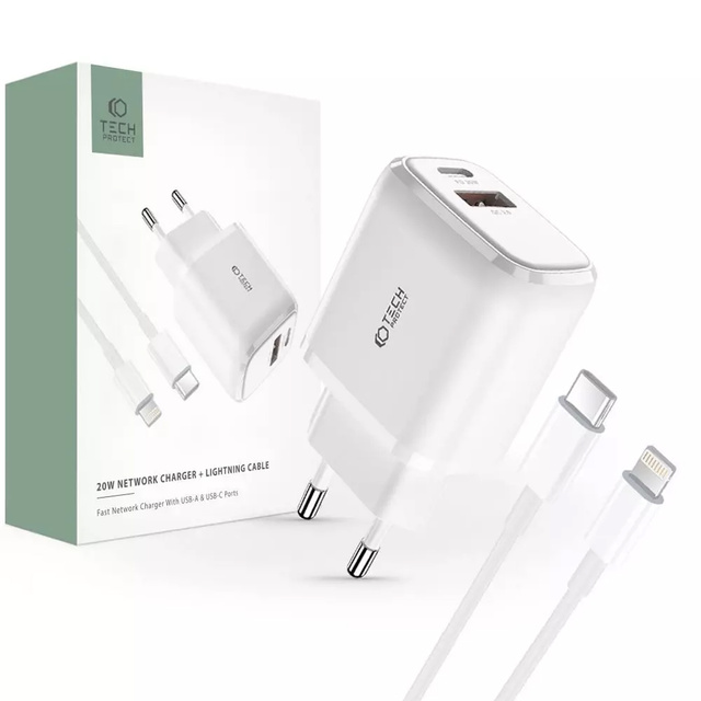 Ładowarka sieciowa 20W USB + typ C USB-C PD QC 3.0 + Kabel 1M do iPhone iPad iPod biały
