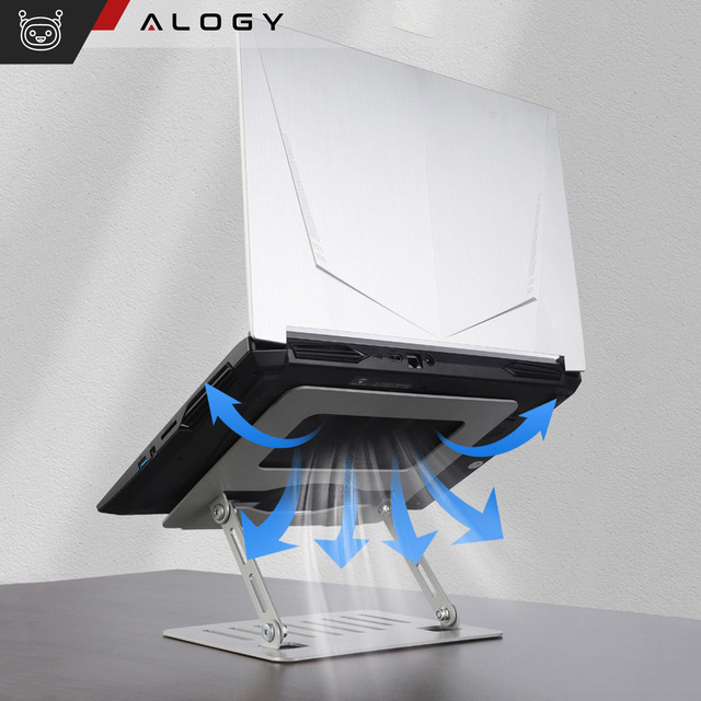 Uchwyt na laptop Macbook tablet 17" stojak podstawka składany regulowany aluminiowy na biurko 25 x 21.5cm Alogy Srebrny