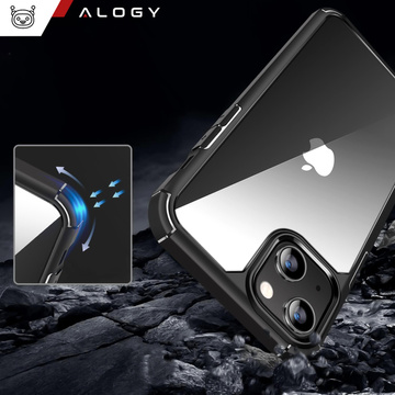 Hülle für iPhone 14 Plus 4er-Set Brille 5in1 gepanzert 360 Alogy Hybrid 2x Bildschirmglas 2x Linse schwarz-transparent