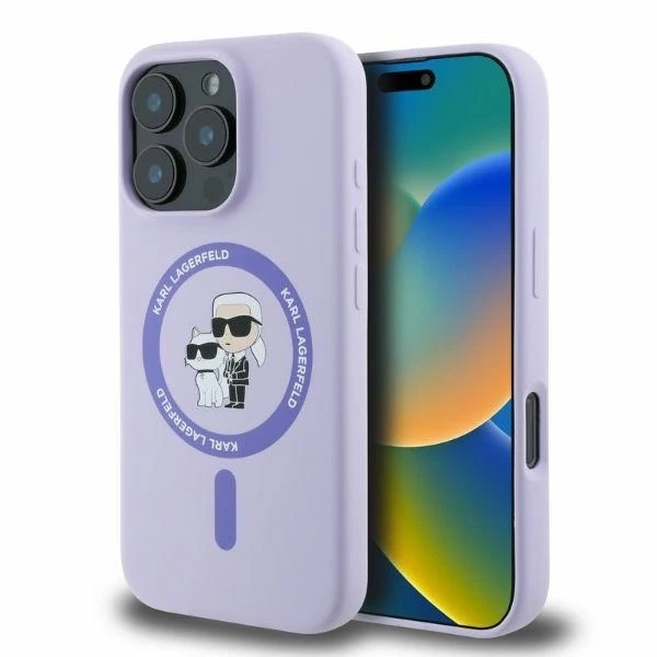 Etui Karl Lagerfeld Silicone KC Heads Ring MagSafe do iPhone 16 Pro Max Purple