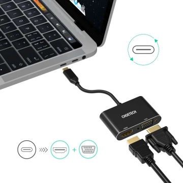 Choetech Adapter USB Typ C (männlich) auf HDMI (weiblich) 4K 60Hz / VGA (weiblich) FullHD 1080p 60Hz schwarz (HUB-M17)