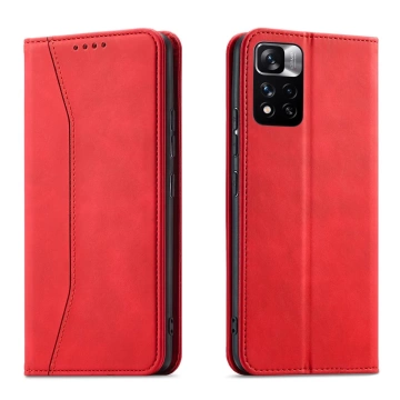Magnet Fancy Case etui do Xiaomi Redmi Note 11 Pro pokrowiec portfel na karty kartę podstawka czerwony