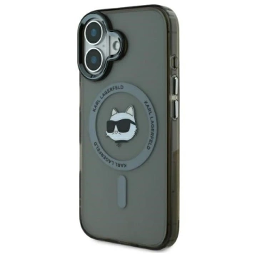Karl Lagerfeld Hülle für iPhone 16 Plus 6,7" Schwarz MagSafe Hardcase IML Metall Choupette Head