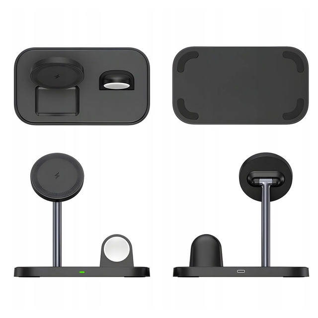 Ładowarka indukcyjna Qi Mag Safe 15W do iPhone Apple Watch AirPods 3w1 bezprzewodowa stojak podstawka stacja Czarna
