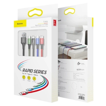 Baseus Kabel USB 4in1 Lightning / 2x USB Typ C / Micro-USB Kabel in Nylongeflecht 3.5A 1.2m schwarz (CA1T4-B01)