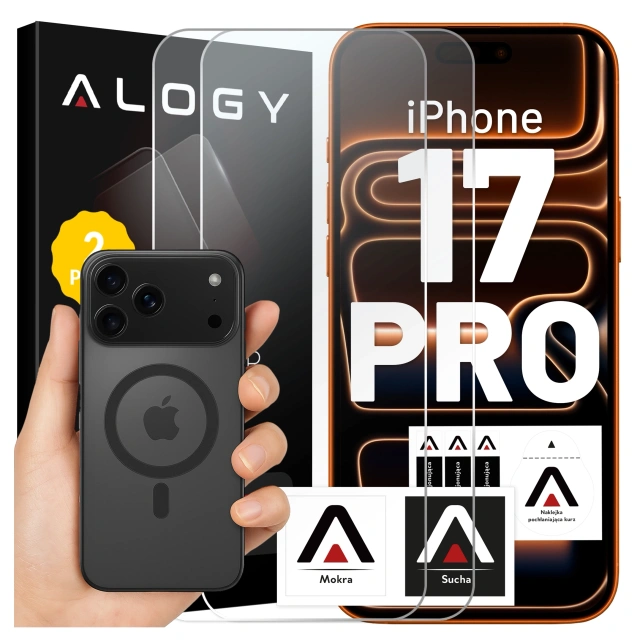 Etui do Apple iPhone 17 Pro – matowa obudowa do MagSafe z ochroną obiektywu, smukłe i odporne na zarysowania, idealne dopasowanie – Alogy Skinny MatteCase™ Czarne + 2x Szkło hartowane