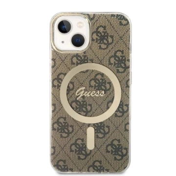 Zestaw Guess GUBPP14SH4EACSW Case Charger iPhone 14 6,1" brązowy/brown Hard Case 4G Print MagSafe