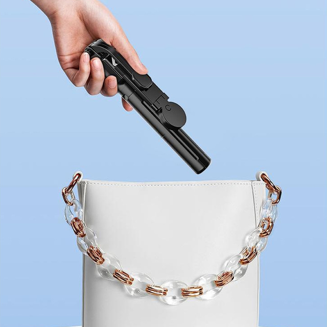 Selfie stick Uchwyt na telefon statyw z podwójną lampą Ring LED Tripod z pilot Bluetooth Czarny