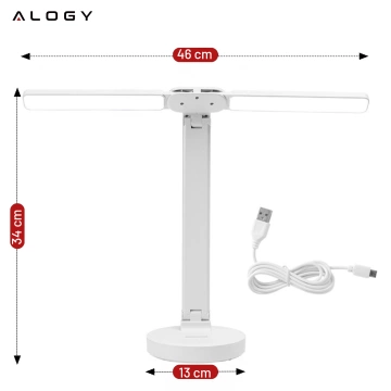 Lampka lampa podwójna LED biurkowa stojąca na biurko Alogy z akumulatorem szkolna kreślarska Biała