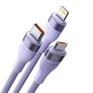 Kabel USB 3w1 Baseus Flash Series 2, USB-C Micro USB Lightning, 100W, 1,5m (Fioletowy)