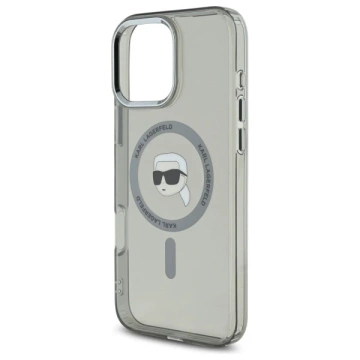 Karl Lagerfeld Hülle für iPhone 16 Pro Max 6,9" MagSafe Schwarzes Hardcase IML Metall Karl Head