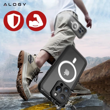 Etui do Apple iPhone 15 Pro Pancerne 360 case do Mag Safe wodoodporne Armor IP68 Alogy czarne