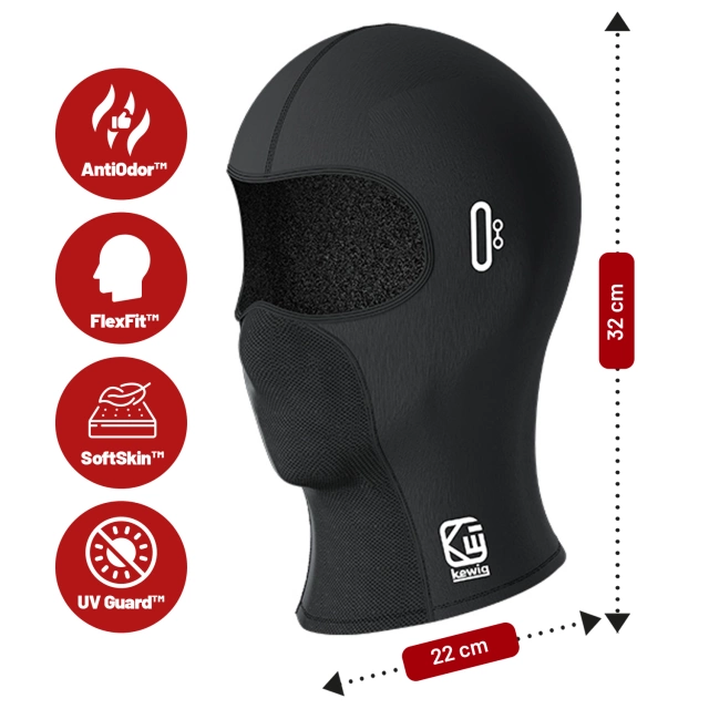 Kominiarka Motocyklowa Kewig Oddychająca i Wiatroszczelna, Pod Kask na Motor i Skuter, Szybkoschnąca, Odprowadzająca Wilgoć, Antybakteryjna i z Ochroną UV – Czarna
