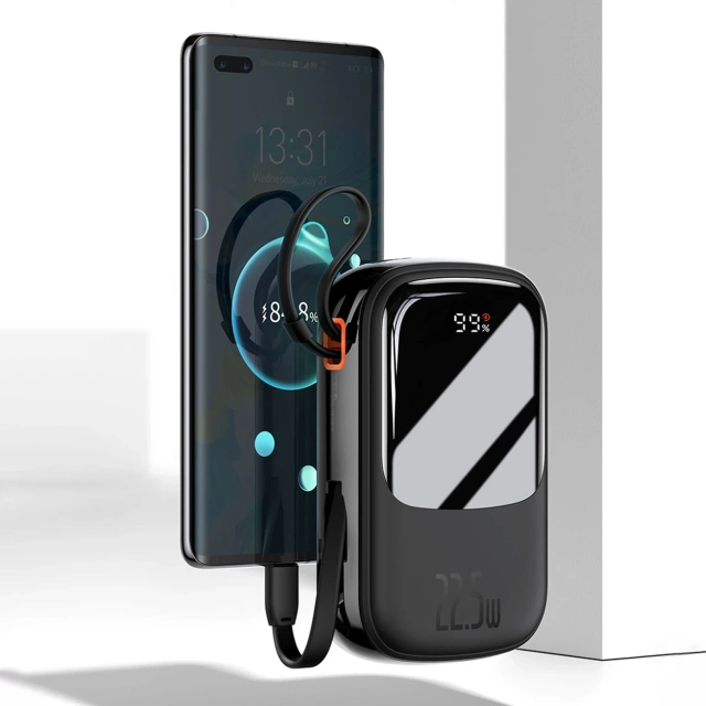 Powerbank z szybkim ładowaniem Baseus Qpow Digital Display 20000mAh 20W QC/PD/SCP/FCP z wbudowanym kablem Lightning biały