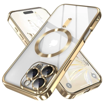 MagSafe-Hülle für Apple iPhone 16 Pro Max Alogy Glamour Luxus-Ringgehäuse Gold-Transparent