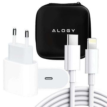 Ładowarka sieciowa Alogy szybka USB-C PD 20W + Kabel Lightning 1m Biały + Etui