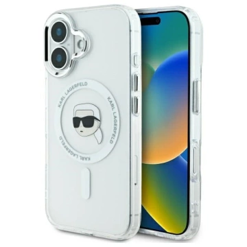 Karl Lagerfeld Hülle für iPhone 16 Plus 6,7" IML Metal Karl Head MagSafe Weiß