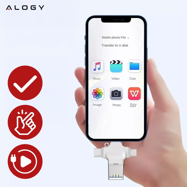 Czytnik kart SD 4w1 – adapter USB 3.0 do TF / microSD, kompatybilny z Lightning, USB-C i micro USB, szybki transfer danych – Alogy SmartRead Pro™