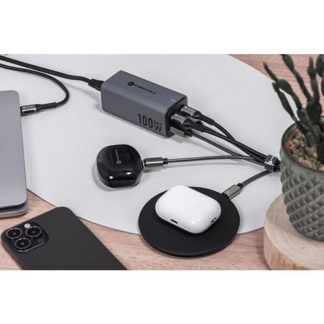 Ładowarka biurkowa Forcell GaN III 100W 2xUSB-C 2xUSB-A PD QC SFC