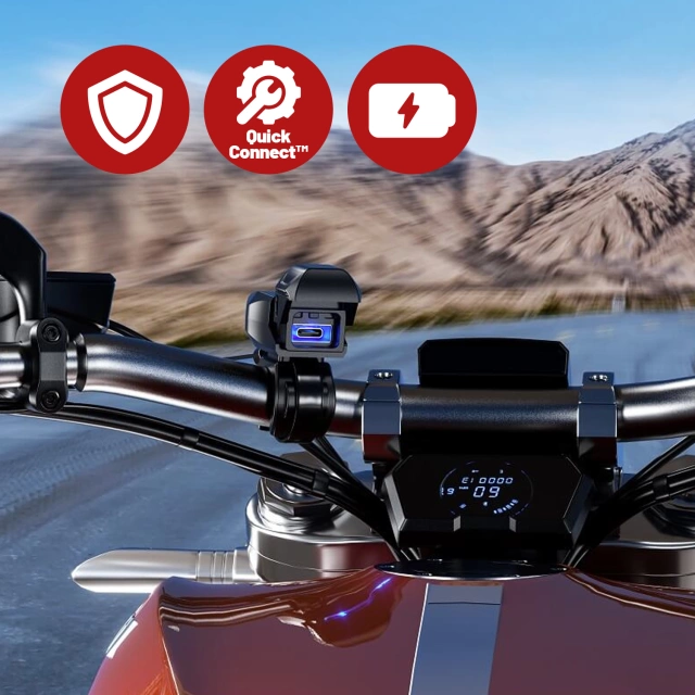 Ładowarka Motocyklowa Kewig USB-C 36W, Szybkie Ładowanie QC, Wodoodporna IP65 z Wyłącznikiem i Podświetleniem LED, Montaż na Kierownicy, do Telefonu, Kamerki, Interkomu – Czarna