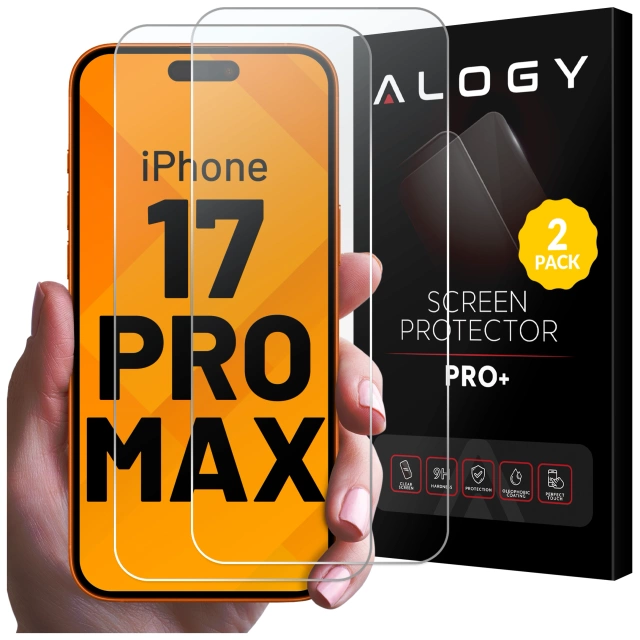 2x Szkło Hartowane Ochronne 9H do Apple iPhone 17 Pro Max, Wzmocnione i Odporne na Zarysowania, Łatwy Montaż Bez Bąbelków, Alogy Heavy Pro+™ – Przezroczyste