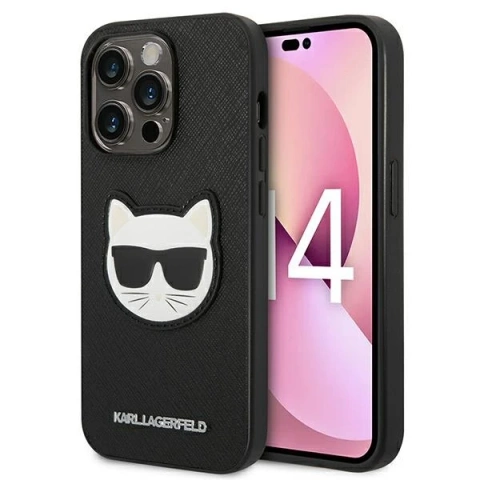 Karl Lagerfeld KLHCP14LSAPCHK Schutzhülle für Apple iPhone 14 Pro 6.1" Hardcase schwarz/schwarz Saffiano Choupette Head Patch