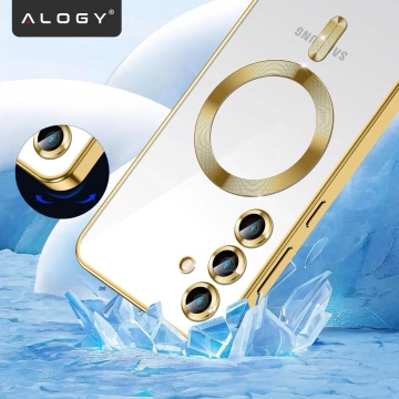 MagSafe-Hülle für Apple iPhone 16 Pro Max Alogy Glamour Luxus-Ringgehäuse Gold-Transparent