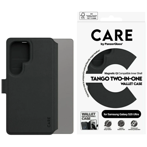 Hülle für Samsung Galaxy S25 Ultra CARE von PanzerGlass Feature Tango Wallet 2in1 Schwarz