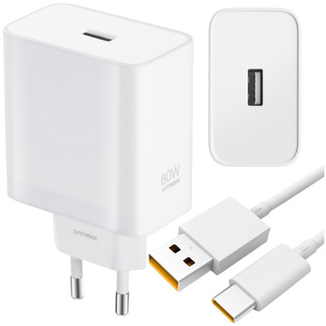 Wandladegerät Original Oneplus SUPERVOOC 80 W USB Typ-A-Adapter EU VCB8JAEH Kabel DL136 USB-C Typ C 65 W 1 m Weiß