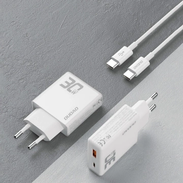 Dudao A30EUT GaN-Wandladegerät 30 W USB-A / USB-C-Kabel USB-C - USB-C - Weiß