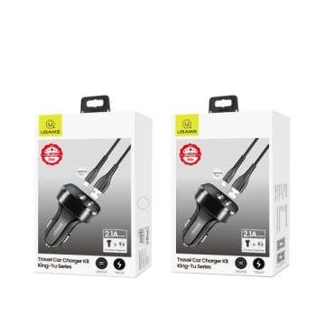USAMS Autoladegerät 2x USB C13 2.1A Lightning schwarz/schwarz NTU35LC13TZ