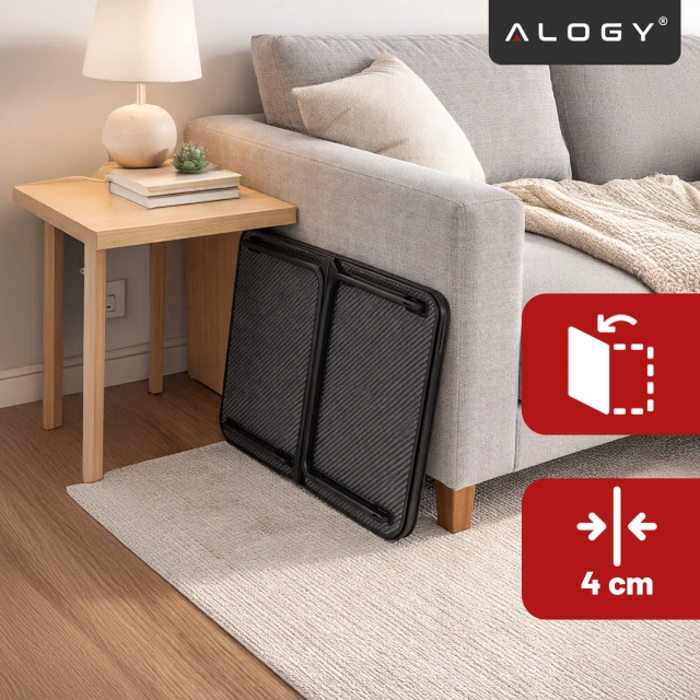 Stolik składany gamingowy 60×40 cm – biurko na laptopa z powierzchnią Carbon, lekki i przenośny, stabilna konstrukcja do domu i grania – Alogy CarbonDesk™ Czarny