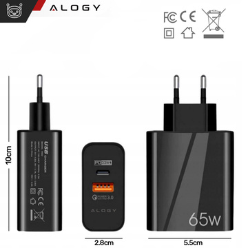 Alogy Quick Charge QC 3.0 USB-A USB-C PD Schnellladegerät 65W schwarz