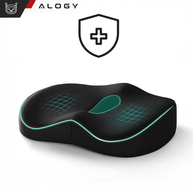 Poduszka ortopedyczna do siedzenia Alogy Seat Pillow do auta na krzesło do biurka siedzisko na fotel z pianką Memory Foam zapamiętująca Czarna
