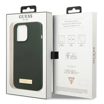 Etui Guess GUHMP13XSPLA für Apple iPhone 13 Pro Max 6,7" zielony/khaki Hartschale Silikon Logo Plate MagSafe