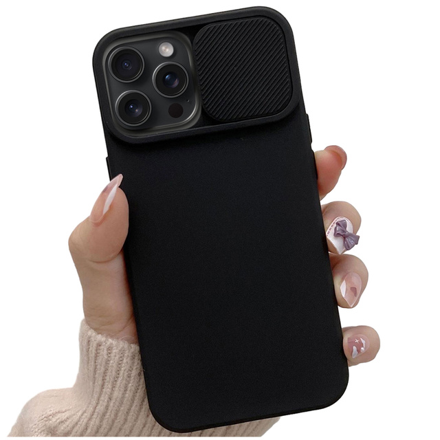 Etui do iPhone 15 Pro Max Slide Case z osłoną na obiektyw aparat obudowa matowe czarne Alogy Soft Matt